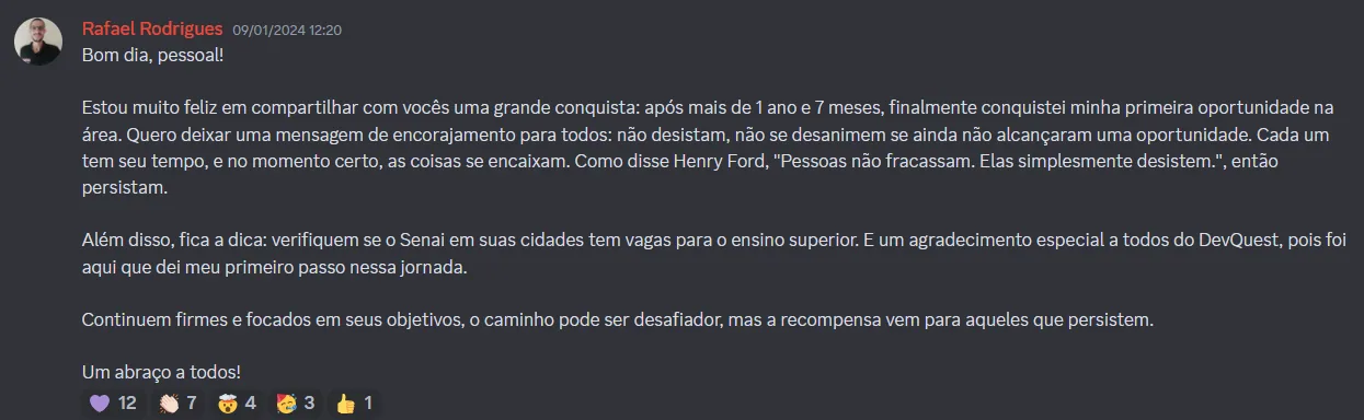 Depoimento de aluno