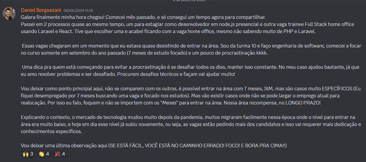 Depoimento de aluno